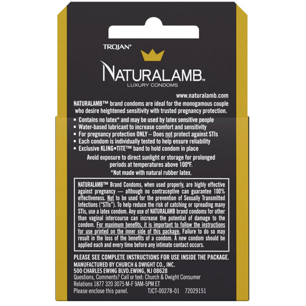 Naturalamb Luxury Latex-Free Lubricated Natural Skin Condoms - 3 Pack