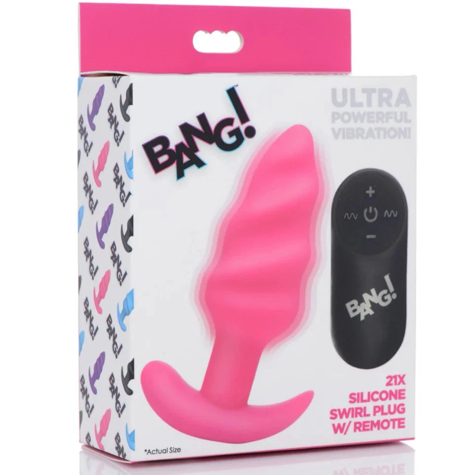 Remote Control 21X Vibrating Silicone Swirl Butt Plug - Pink