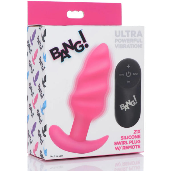 Remote Control 21X Vibrating Silicone Swirl Butt Plug - Pink