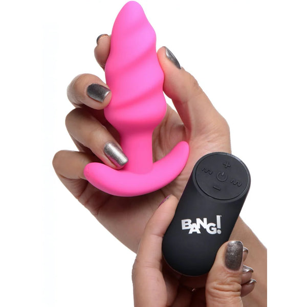 Remote Control 21X Vibrating Silicone Swirl Butt Plug - Pink