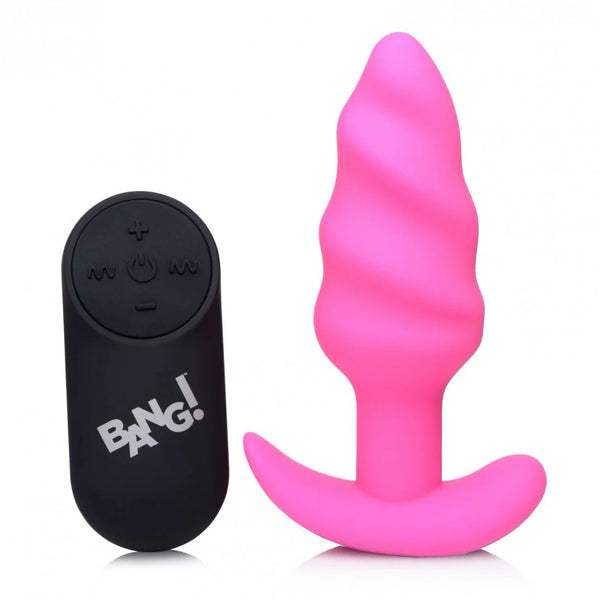 Remote Control 21X Vibrating Silicone Swirl Butt Plug - Pink