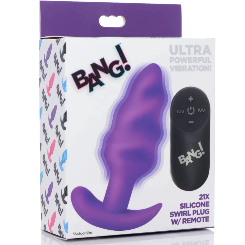 Remote Control 21X Vibrating Silicone Swirl Butt Plug - Purple