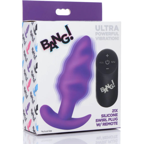 Remote Control 21X Vibrating Silicone Swirl Butt Plug - Purple