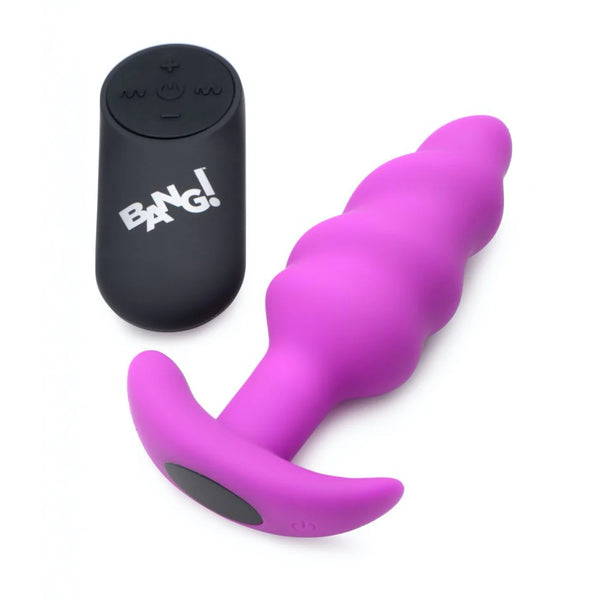 Remote Control 21X Vibrating Silicone Swirl Butt Plug - Purple