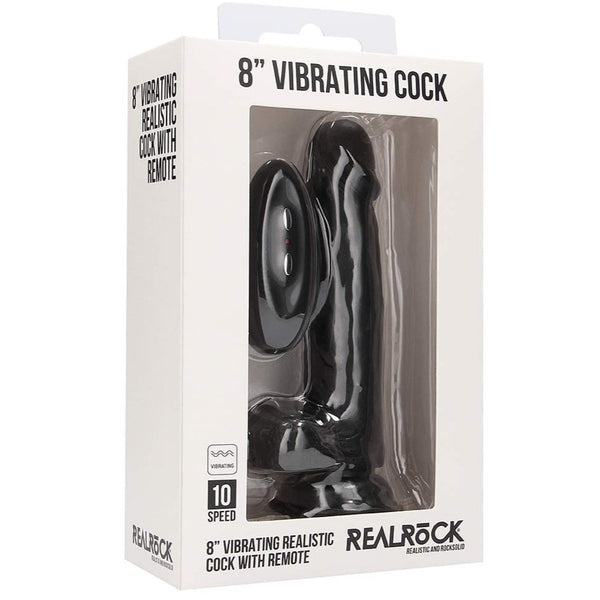 RealRock 8" Remote Vibrating Realistic Cock with Scrotum - Black
