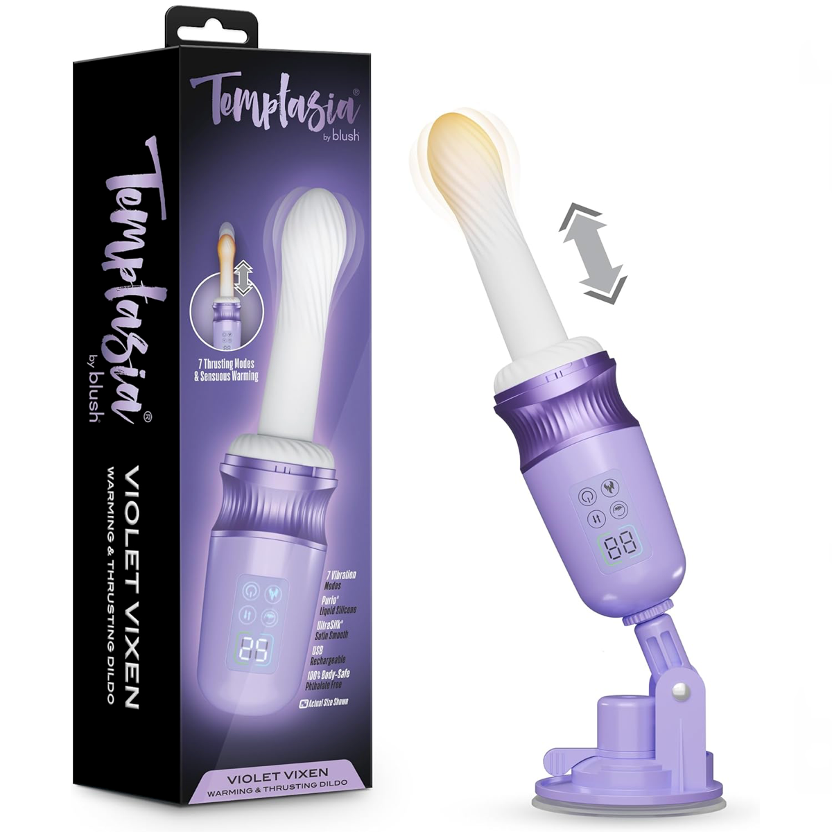 Temptasia Violet Vixen Thrusting Vibrating Dildo with Warming Technology