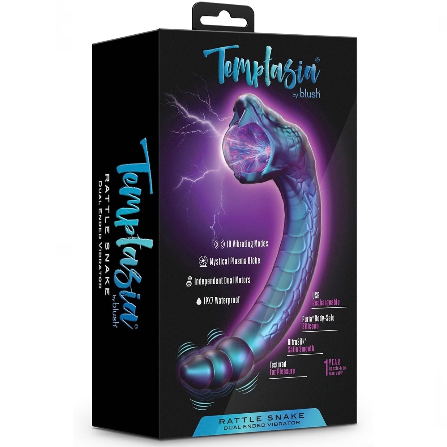 Temptasia Rattle Snake Rechargeable Dual Ended Vibrator with Mystical Plasma Globe