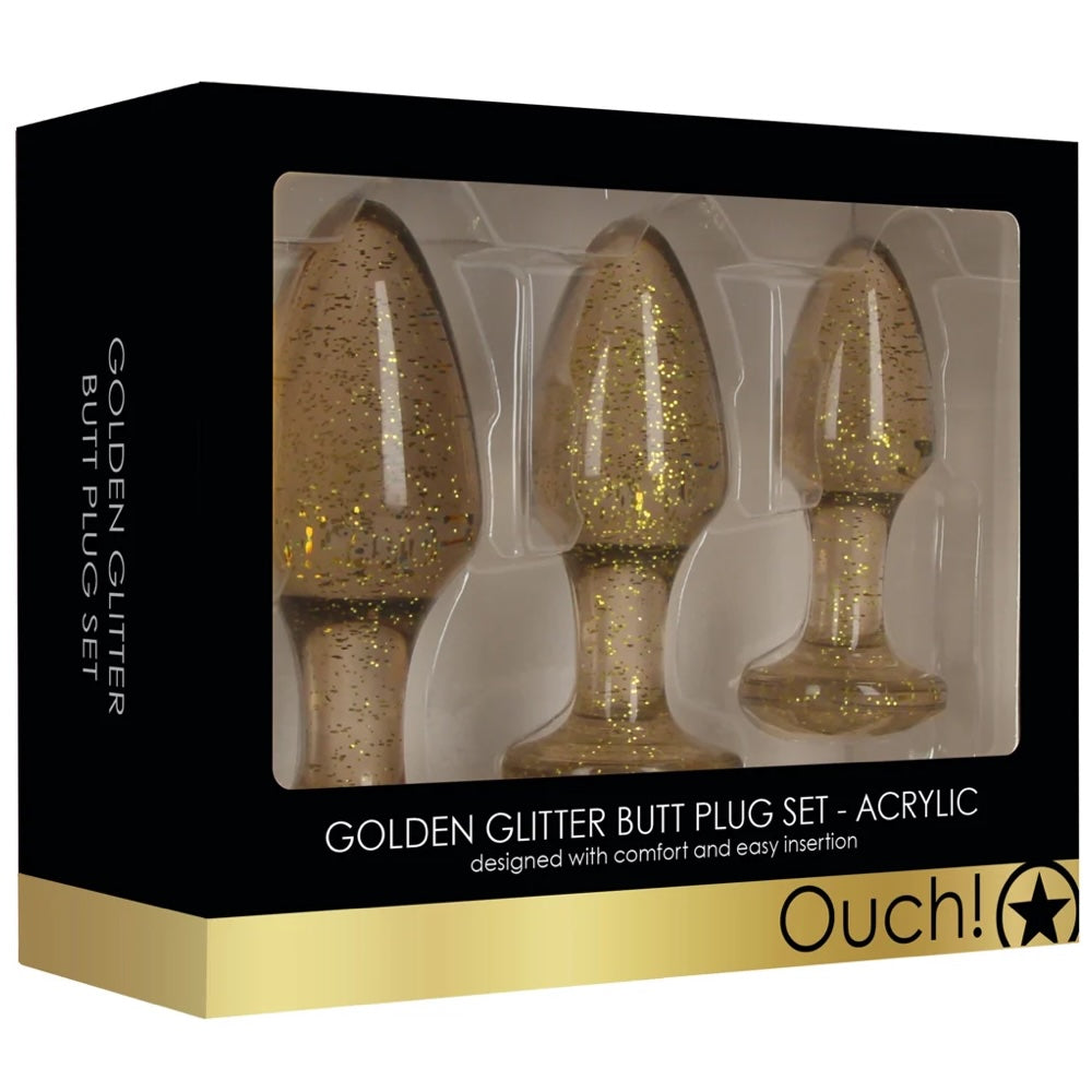 Ouch! Golden Glitter Butt Plug Set - Acrylic