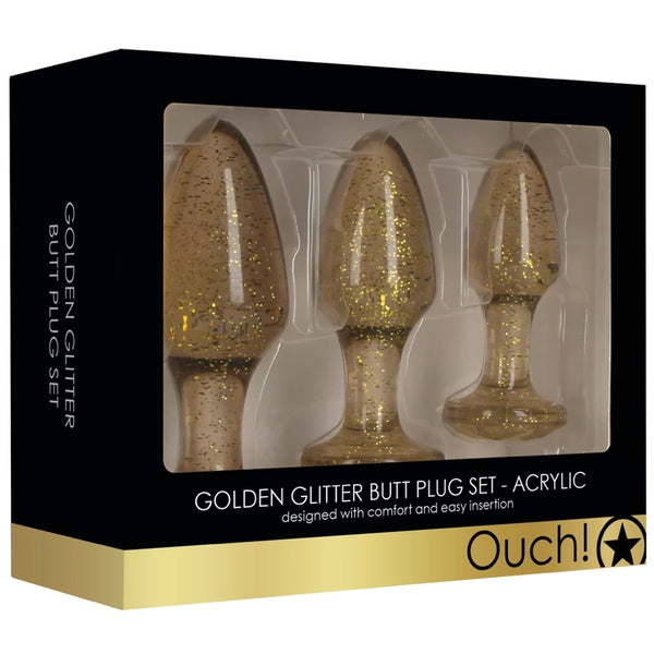 Ouch! Golden Glitter Butt Plug Set - Acrylic