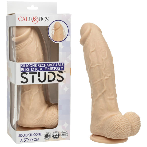 7.5" Big Dick Energy Rechargeable Vibrating Liquid Silicone Studs Dildo - Ivory