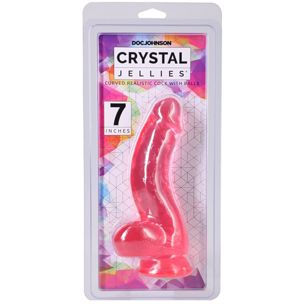 Crystal Jellies 7" Curved Realistic Cock with Balls - Pink