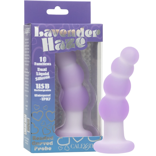 Lavender Haze 10-Function Rechargeable Liquid Silicone  Beaded Curved Probe
