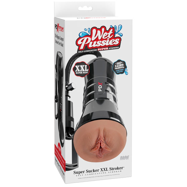 PDX Extreme Wet Pussies Super Sucker XXL Self-Lubricating Stroker - Brown