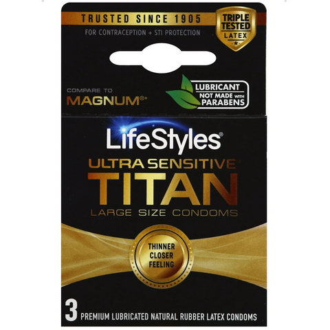 Ultra-Sensitive Titan Large Lubricated Condoms - 3 Pack