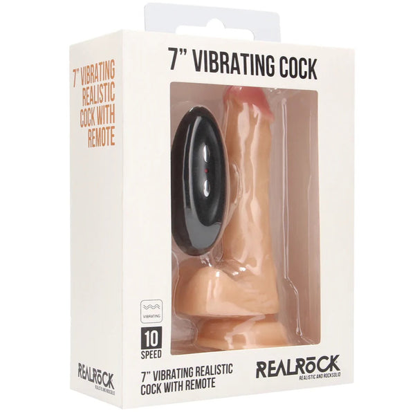 RealRock 7"  Remote Vibrating Realistic Cock with Scrotum - Light