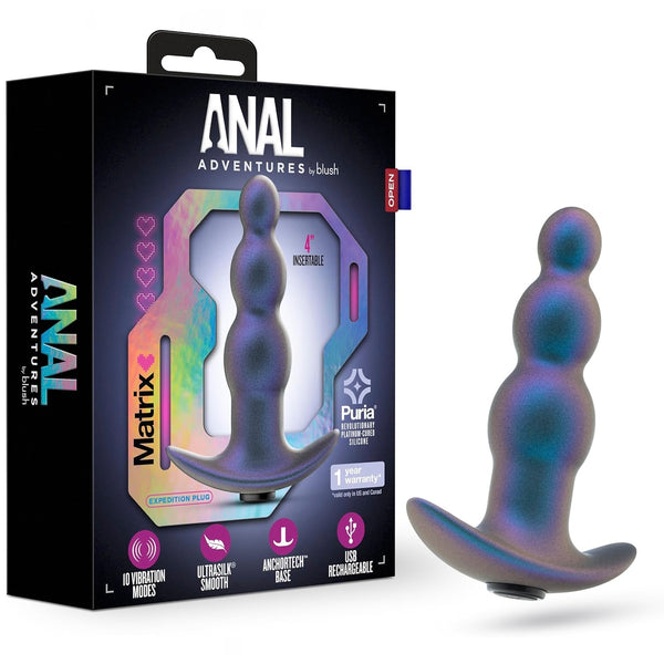 Anal Adventures Matrix The Expedition Platinum-Cured Rechargeable Vibrating Anal Plug With AnchorTech™ Base -Lunar Blue