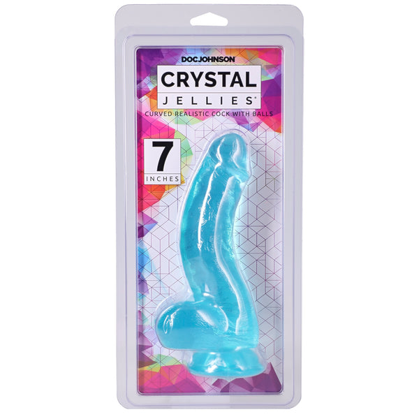 Crystal Jellies 7" Curved Realistic Cock with Balls - Teal
