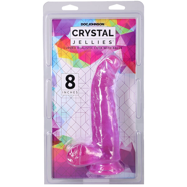 Crystal Jellies 8" Curved Realistic Cock with Balls - Purple
