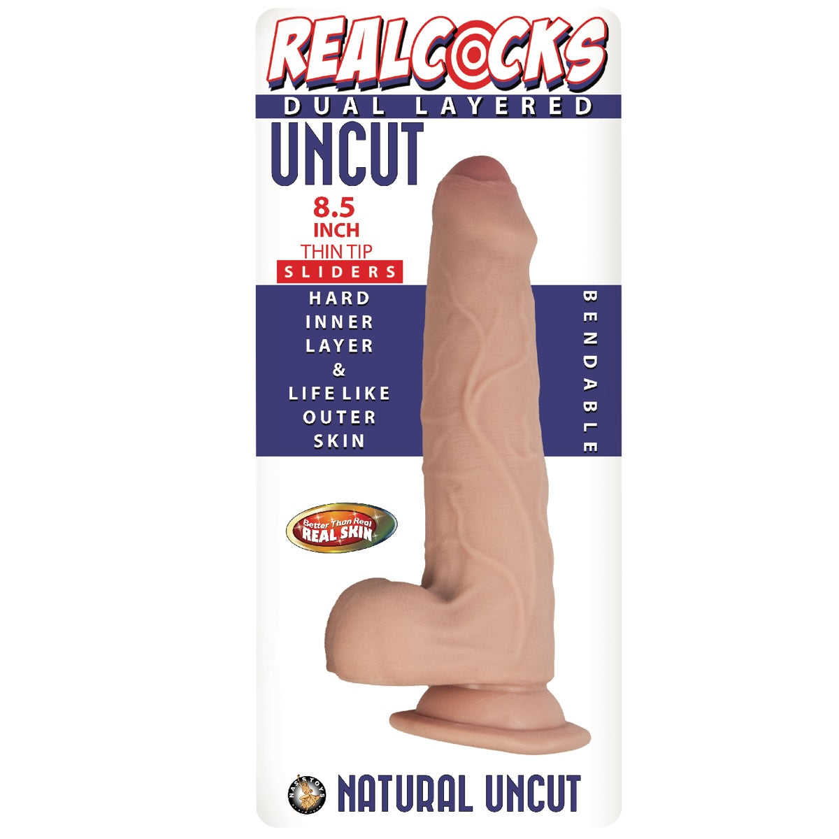 RealCocks Dual Layered Uncut 8.5" Thin Tip Sliders Movable Lifelike Skin Dildo with Balls