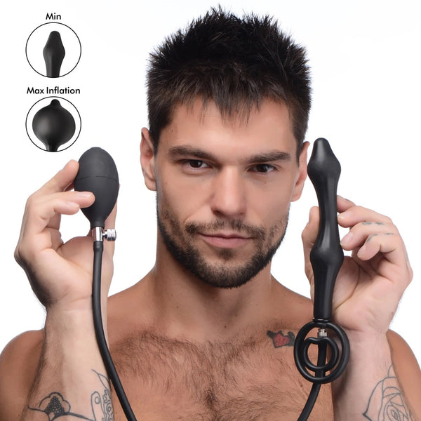 Devils Rattle Inflatable Silicone Anal Plug with Cock & Ball Ring