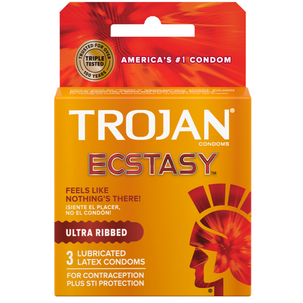 Ultra Ribbed Ecstasy Lubricated Condoms - 3 Pack