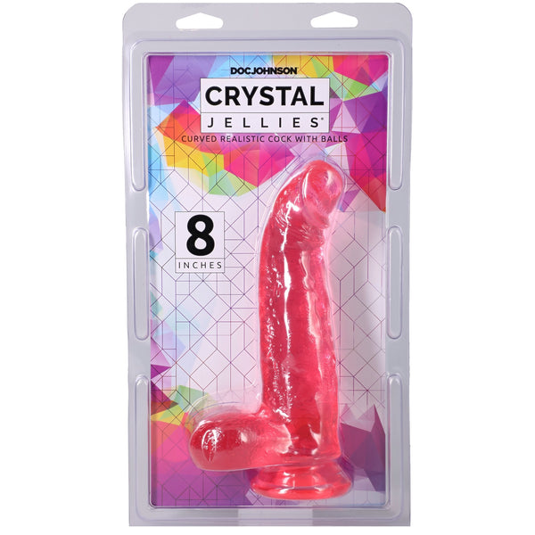 Crystal Jellies 8" Curved Realistic Cock with Balls - Pink