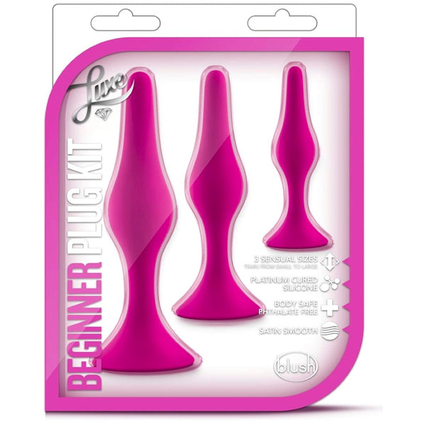 Luxe Beginner Platinum-Cured Silicone Anal Plug Kit - Pink