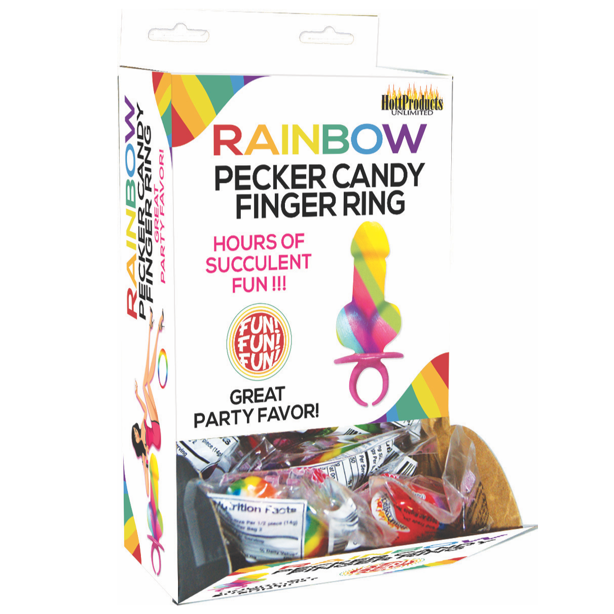 Rainbow Candy Cock Finger Ring  - 12 Packs