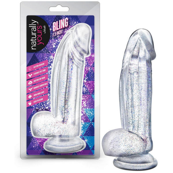 Naturally Yours Bling 7.5" Glitter Cock - Sparkling Clear
