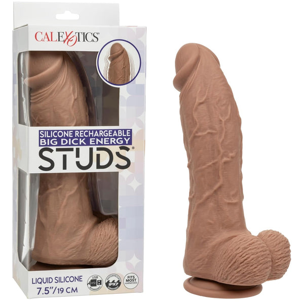 7.5" Big Dick Energy Rechargeable Vibrating Liquid Silicone Studs Dildo - Brown