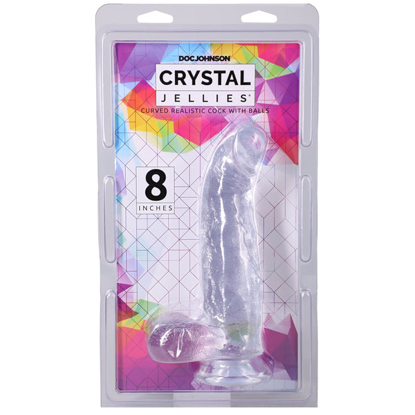 Crystal Jellies 8" Curved Realistic Cock with Balls - Clear