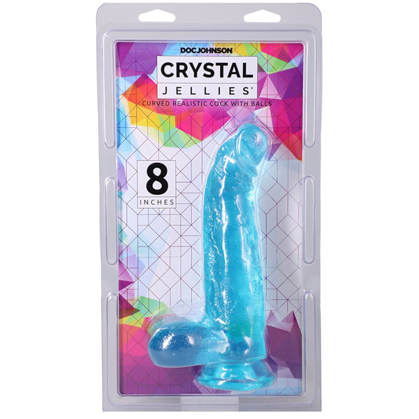 Crystal Jellies 8" Curved Realistic Cock with Balls - Teal