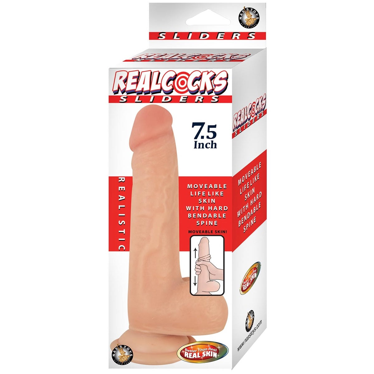 RealCocks 7.5" Sliders Movable Lifelike Skin Dildo with Balls - Light