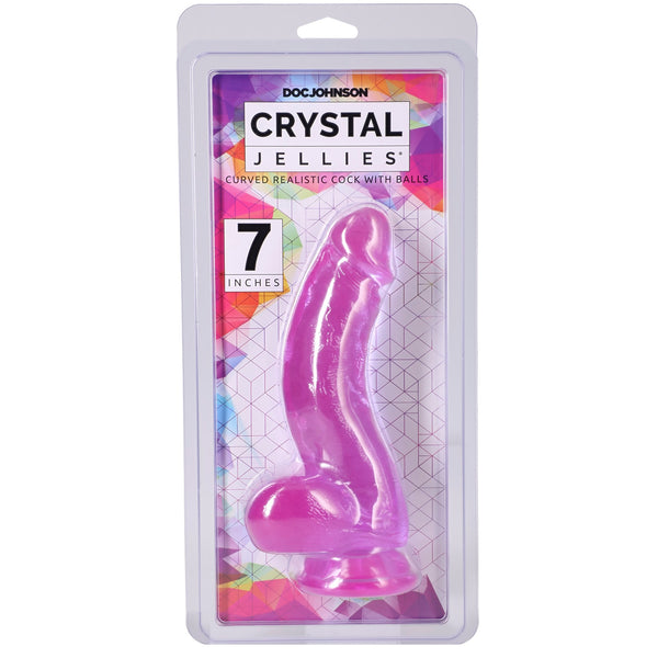 Crystal Jellies 7" Curved Realistic Cock with Balls - Purple