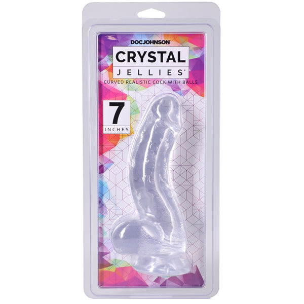 Crystal Jellies 7" Curved Realistic Cock with Balls - Clear
