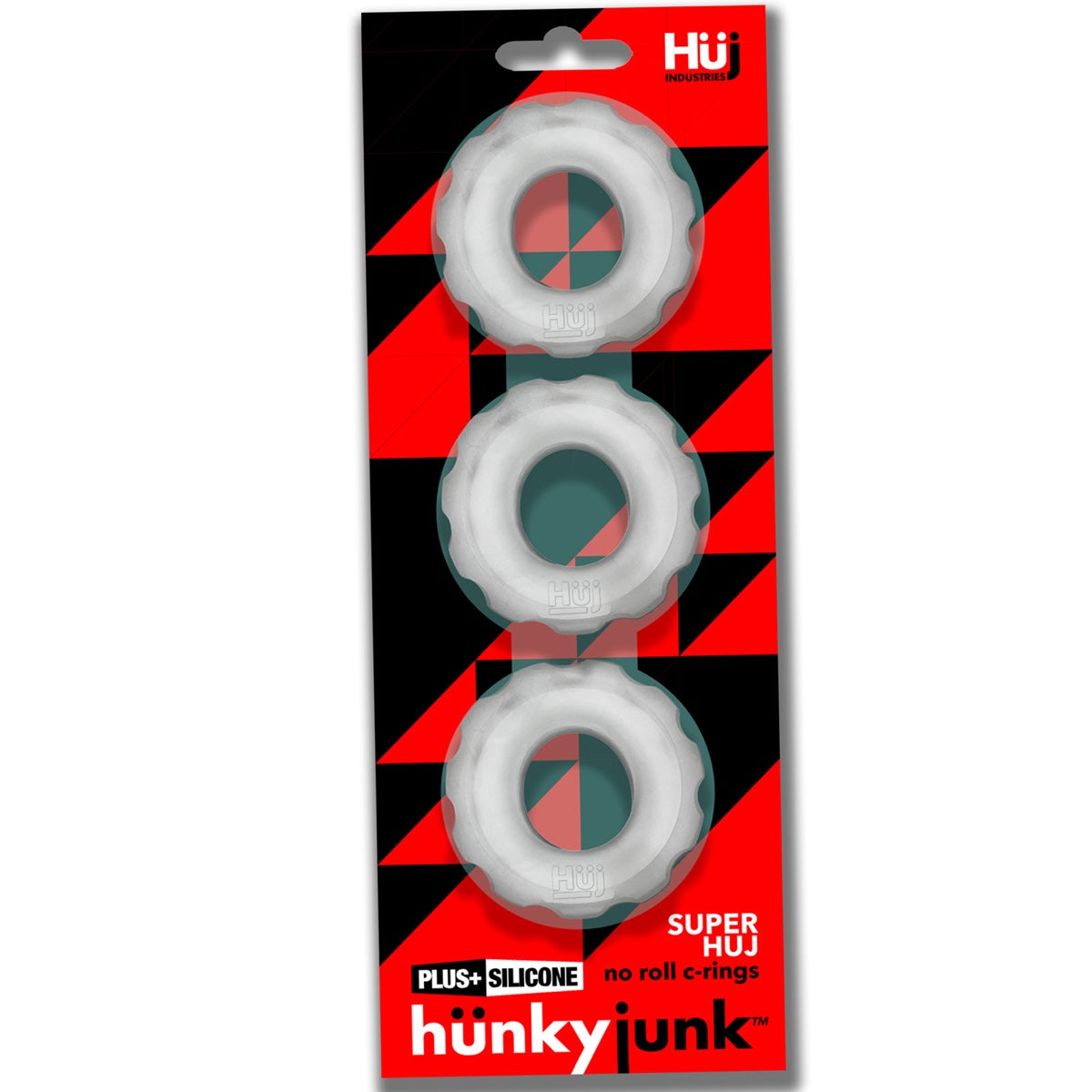 SUPERHUJ 3-Pack No Roll C-Rings - Clear Ice