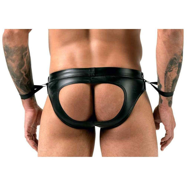 Svenjoyment Men's Open Back Jock Brief With Handcuffs (4 Sizes Available) - Extreme Toyz Singapore - https://extremetoyz.com.sg - Sex Toys and Lingerie Online Store - Bondage Gear / Vibrators / Electrosex Toys / Wireless Remote Control Vibes / Sexy Lingerie and Role Play / BDSM / Dungeon Furnitures / Dildos and Strap Ons  / Anal and Prostate Massagers / Anal Douche and Cleaning Aide / Delay Sprays and Gels / Lubricants and more...