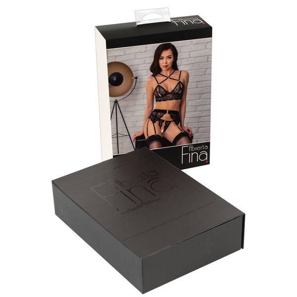 Abierta Fina Lacey Bra & And String Suspender Lingerie Set (4 Sizes Available) - Extreme Toyz Singapore - https://extremetoyz.com.sg - Sex Toys and Lingerie Online Store