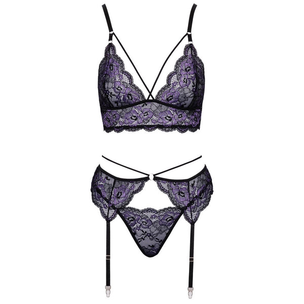 Cottelli Collection Lilac and Black Lace Suspender Set (4 Sizes Available) - Extreme Toyz Singapore - https://extremetoyz.com.sg - Sex Toys and Lingerie Online Store - Bondage Gear / Vibrators / Electrosex Toys / Wireless Remote Control Vibes / Sexy Lingerie and Role Play / BDSM / Dungeon Furnitures / Dildos and Strap Ons  / Anal and Prostate Massagers / Anal Douche and Cleaning Aide / Delay Sprays and Gels / Lubricants and more...