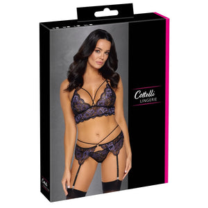 Lilac and Black Lace Suspender Set