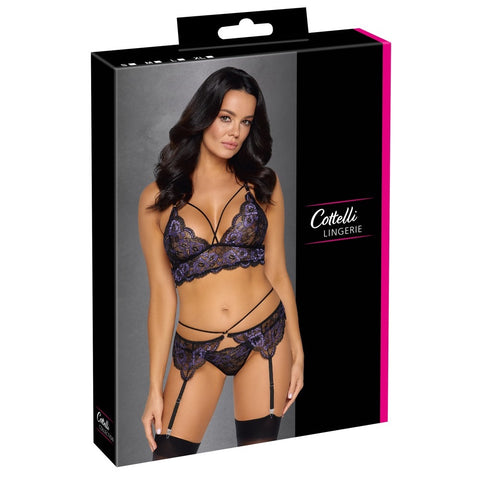 Lilac and Black Lace Suspender Set