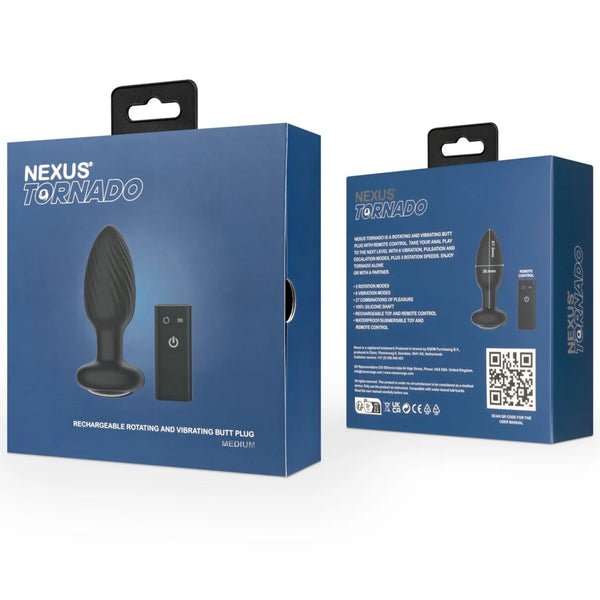 Tornado Remote Control Rechargeable Rotating & Vibrating Butt Plug - Medium