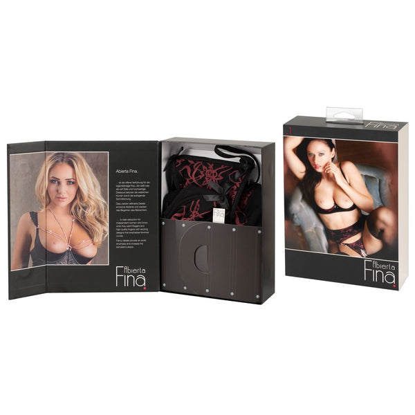 Abierta Fina Red Shelf Bra And Crotchless String Suspender Lingerie Set (3 Sizes Available) - Extreme Toyz Singapore - https://extremetoyz.com.sg - Sex Toys and Lingerie Online Store