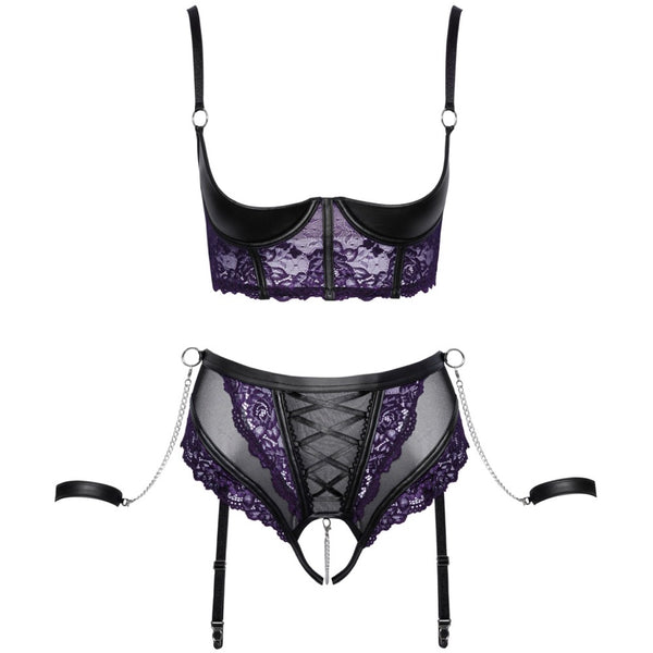 Cottelli Collection Bondage Quarter Cup Bra & Crotchless Suspender Brief (4 Sizes Available) - Extreme Toyz Singapore - https://extremetoyz.com.sg - Sex Toys and Lingerie Online Store - Bondage Gear / Vibrators / Electrosex Toys / Wireless Remote Control Vibes / Sexy Lingerie and Role Play / BDSM / Dungeon Furnitures / Dildos and Strap Ons  / Anal and Prostate Massagers / Anal Douche and Cleaning Aide / Delay Sprays and Gels / Lubricants and more...