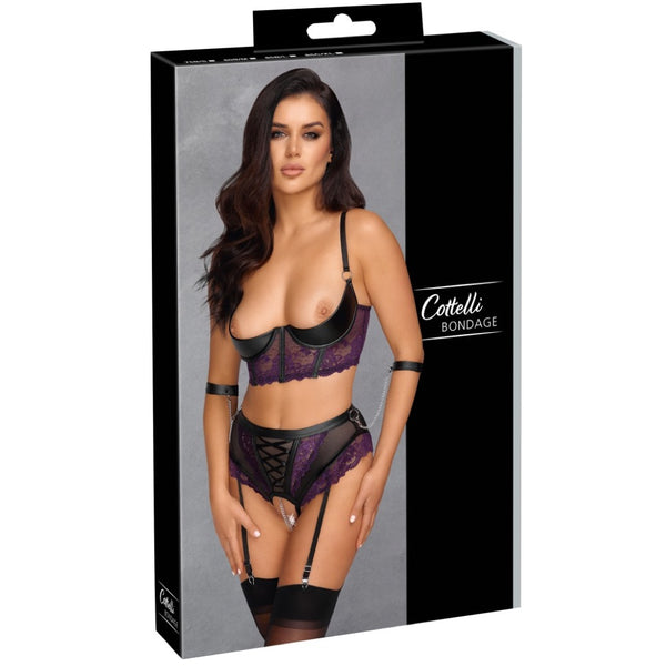 Cottelli Collection Bondage Quarter Cup Bra & Crotchless Suspender Brief (4 Sizes Available) - Extreme Toyz Singapore - https://extremetoyz.com.sg - Sex Toys and Lingerie Online Store - Bondage Gear / Vibrators / Electrosex Toys / Wireless Remote Control Vibes / Sexy Lingerie and Role Play / BDSM / Dungeon Furnitures / Dildos and Strap Ons  / Anal and Prostate Massagers / Anal Douche and Cleaning Aide / Delay Sprays and Gels / Lubricants and more...