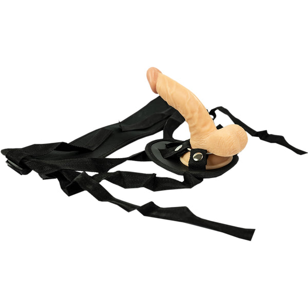 All American Whoppers Real Skin 6.5" Dong With Universal Harness Strap On - Light