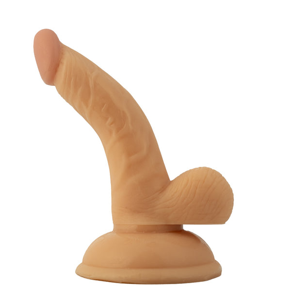All American Mini Whoppers Real Skin 4" Curved Dong with Balls - Light