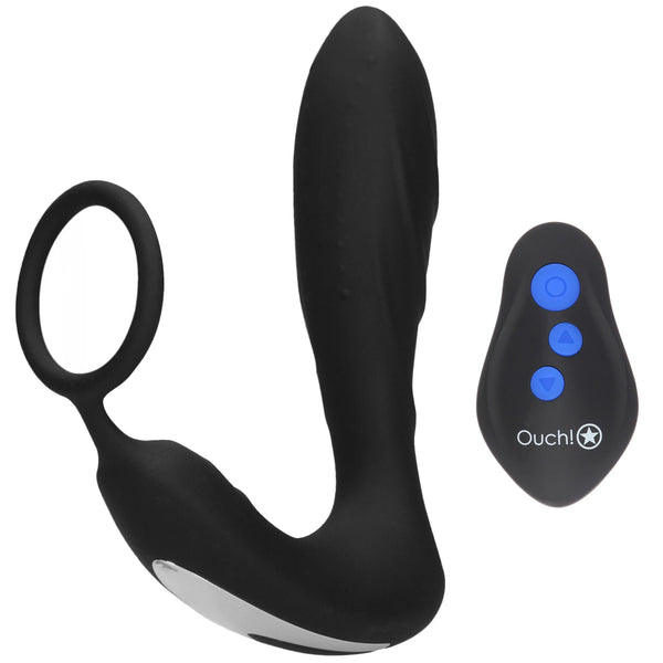 Ouch! Remote Controlled E-Stim & Vibrating Butt Plug with Cock Ring