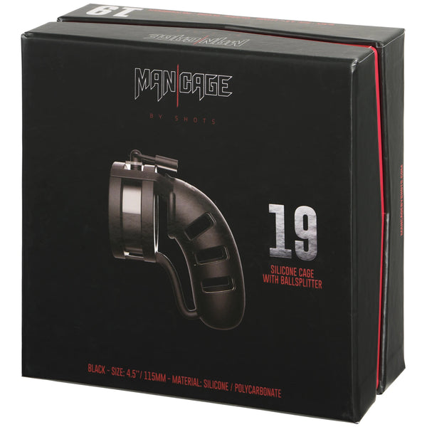 MANCAGE 4.5" Model 19 Chastity Cock Cage with Ballsplitter - Black