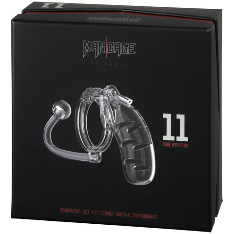 MANCAGE 4.5" Model 11 Chastity Cock Cage with Plug - Clear